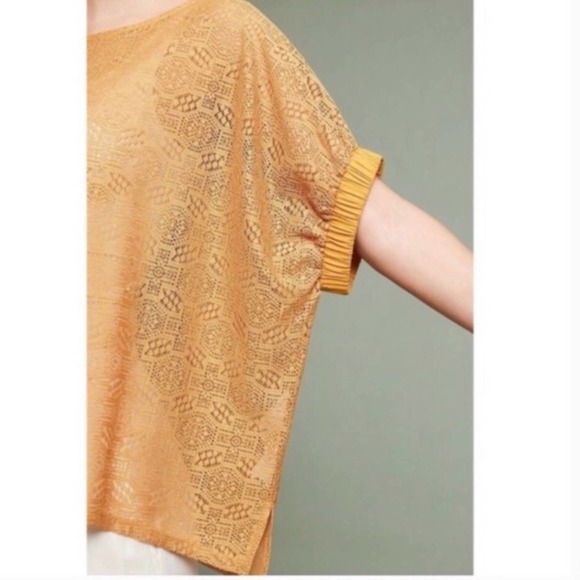 Anthro Akemi + Kin Bratton Yellow Gold Lace Top L - Picture 2 of 14